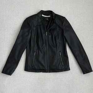 NWOT Dennis Basso Faux Leather Moto Jacket Black Size XS
